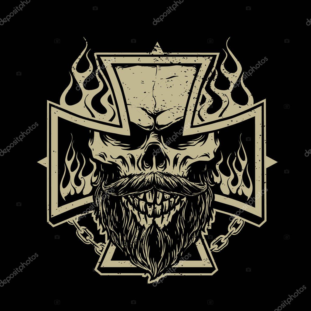 Bearded skull with flames vector illustration