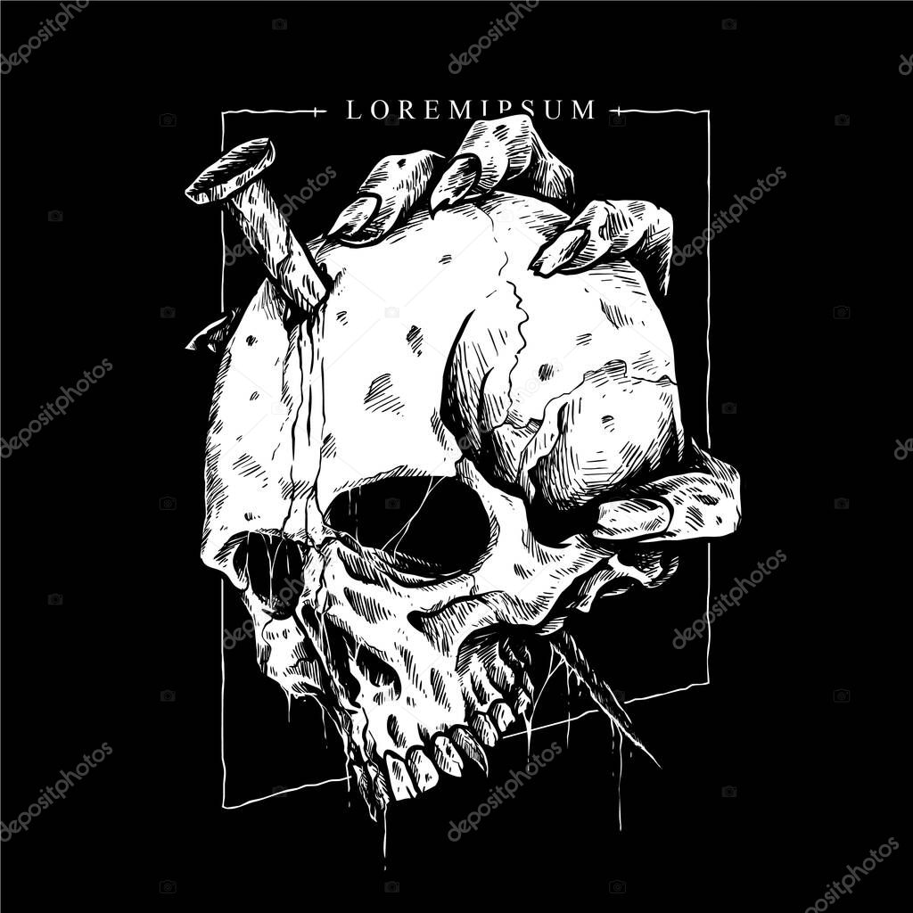 vector of skull with hand and spike