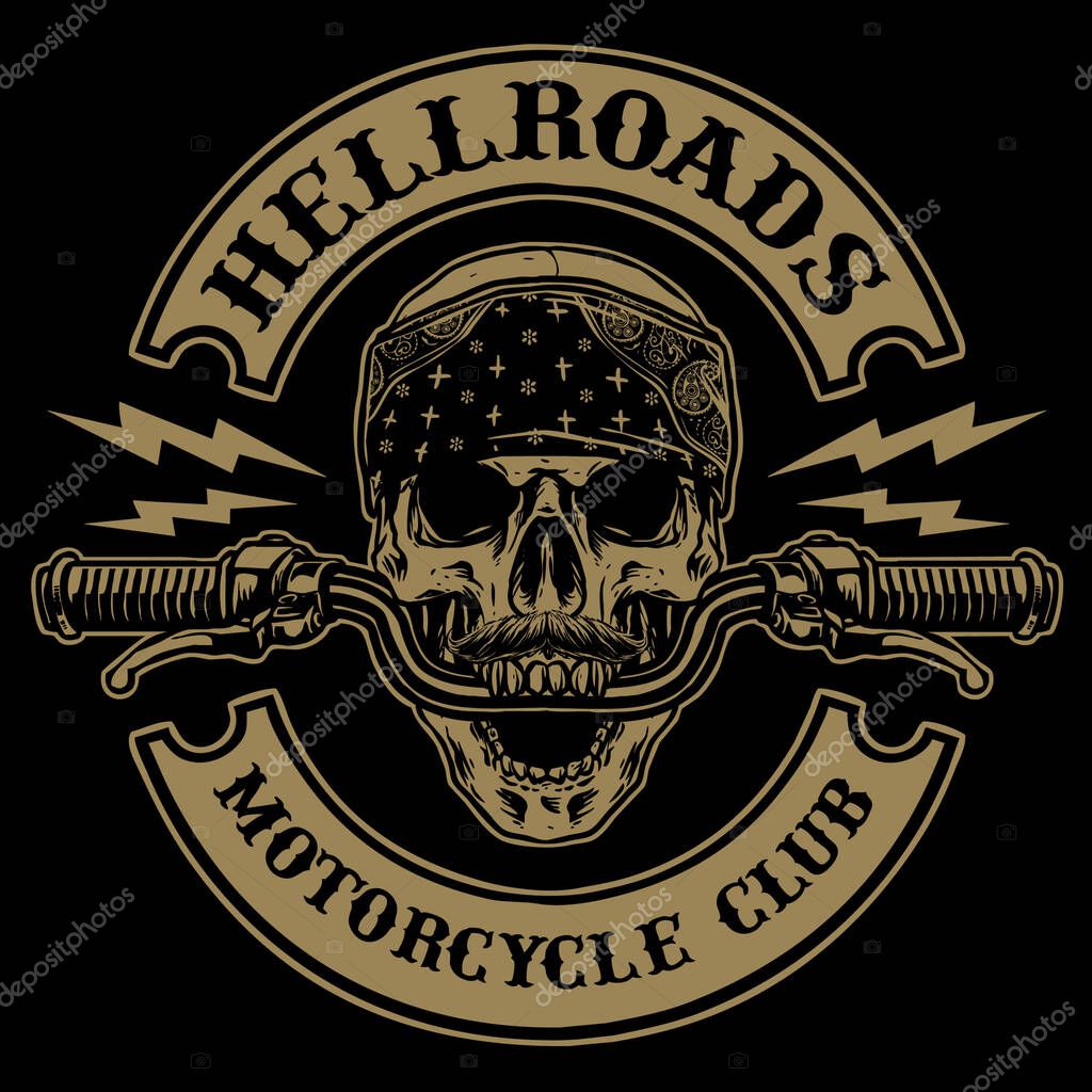 Skull with handle bar of motorcycle vector illustration