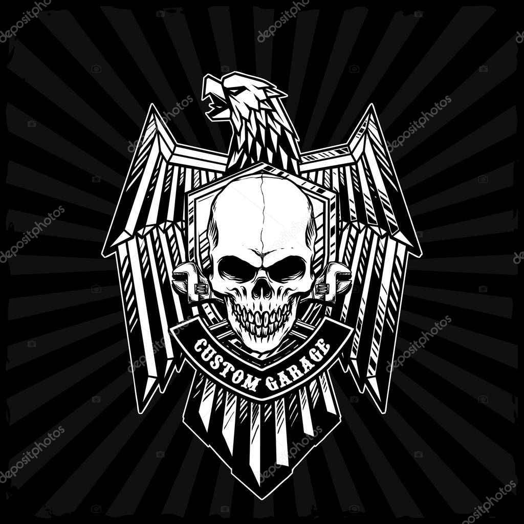 Skull with iron eagle badge vector
