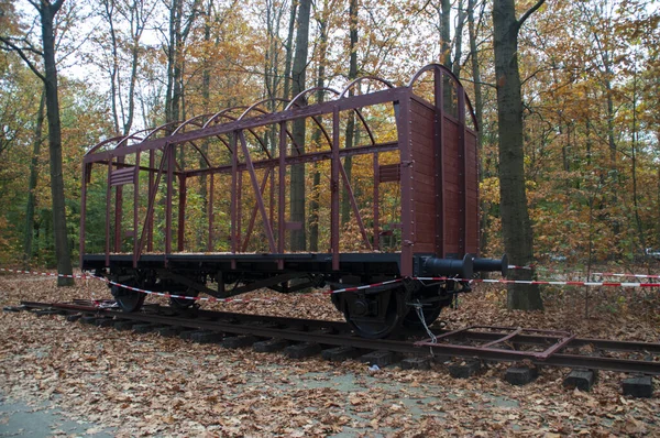 Old train wagon on the former railway track to the Westerbork transit camp, The Netherlands.