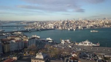 İstanbul Türkiyesi, Boğazı ve Galata Köprüsü 'nün Hava Görüntüsü