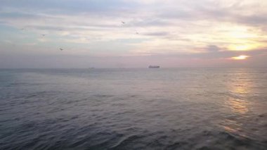 Marmara Denizi üzerinde gün batımı, İstanbul Türkiye. Statik Martı ve Gemi Uçağı