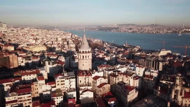 Istanbul Türkei, Luftaufnahme des Galata Tower Neighborhood, Bosporus Goldenes Horn — Stockvideo