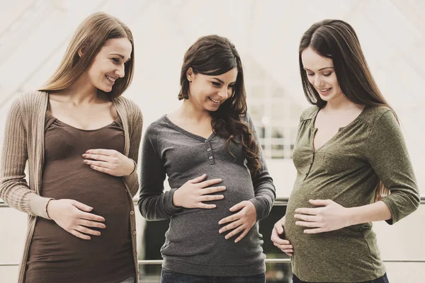 Portrait of three young happy pregnant girls — Stock Photo, Image