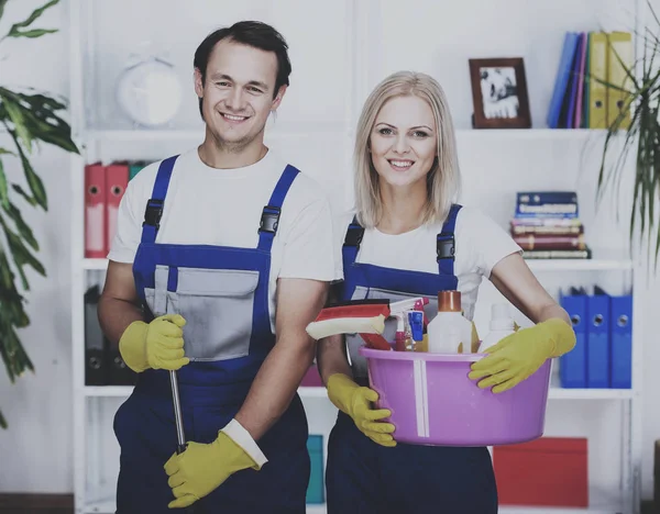 Cleaners with bucket in their hands. — Stock Photo, Image