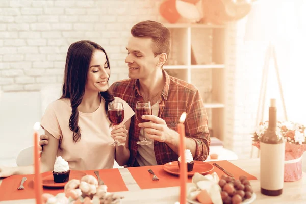 Cena Romántica Pareja San Valentín Amaos Sweetheart Holiday Concept Beber — Foto de Stock