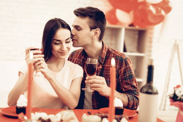 Cena Romántica Pareja San Valentín Amaos Sweetheart Holiday Concept Hermoso — Foto de Stock