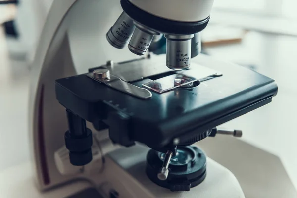 Closeup of Microscope with Samples in Laboratory — Stock Photo, Image