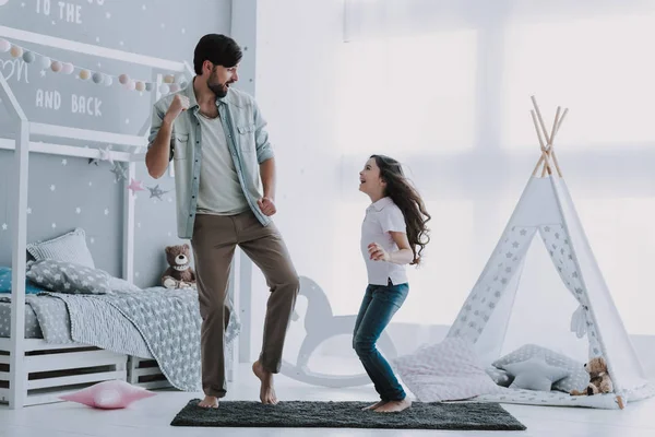 Handsome Young Father Dancing Little Girl Happy Father Day Concept — Stock Photo, Image
