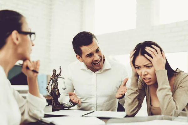 Upset Husband Angry Wife Office Lawyer Frustrated Husband Problem Relationship — Stock Photo, Image