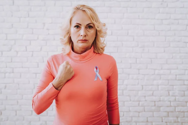 Pink Blouse Ribbon Woman Support People Cancer Studio Woman Health — Stock Photo, Image