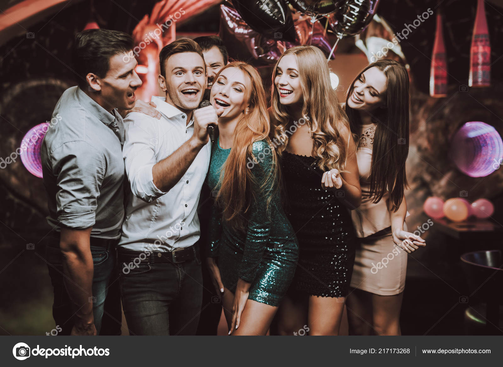 Young People Dance Club Sing Men White Shirt Microphone Trendy Stock Photo  by ©vadimphoto1@ 217173268