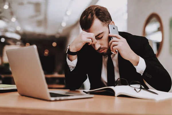 Trabajo Squib Húmedo Proyecto Ideas Traje Negocios Laptop Siéntate Tormenta — Foto de Stock