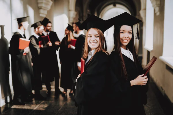 Raparigas Que Alegria Celebração Capitão Arquitetura Felicidade Inteligência Diploma Corredor — Fotografia de Stock