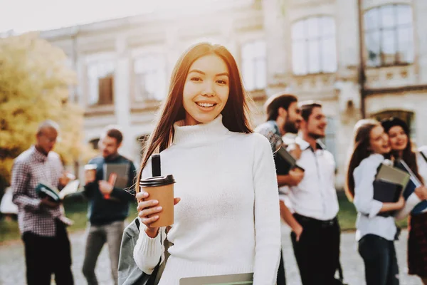 Coffee Standing University Happy Good Mood University Knowledge Courtyard Books — Stock Photo, Image