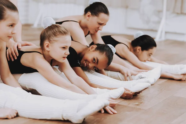 Ballet Training Girls Floor Teacher Classical Ballet Girl Balerina Tutu — Stock Photo, Image