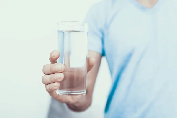 Close Man Shirt Holding Glass Water Healthcare Concept Fresh Water — Stock Photo, Image