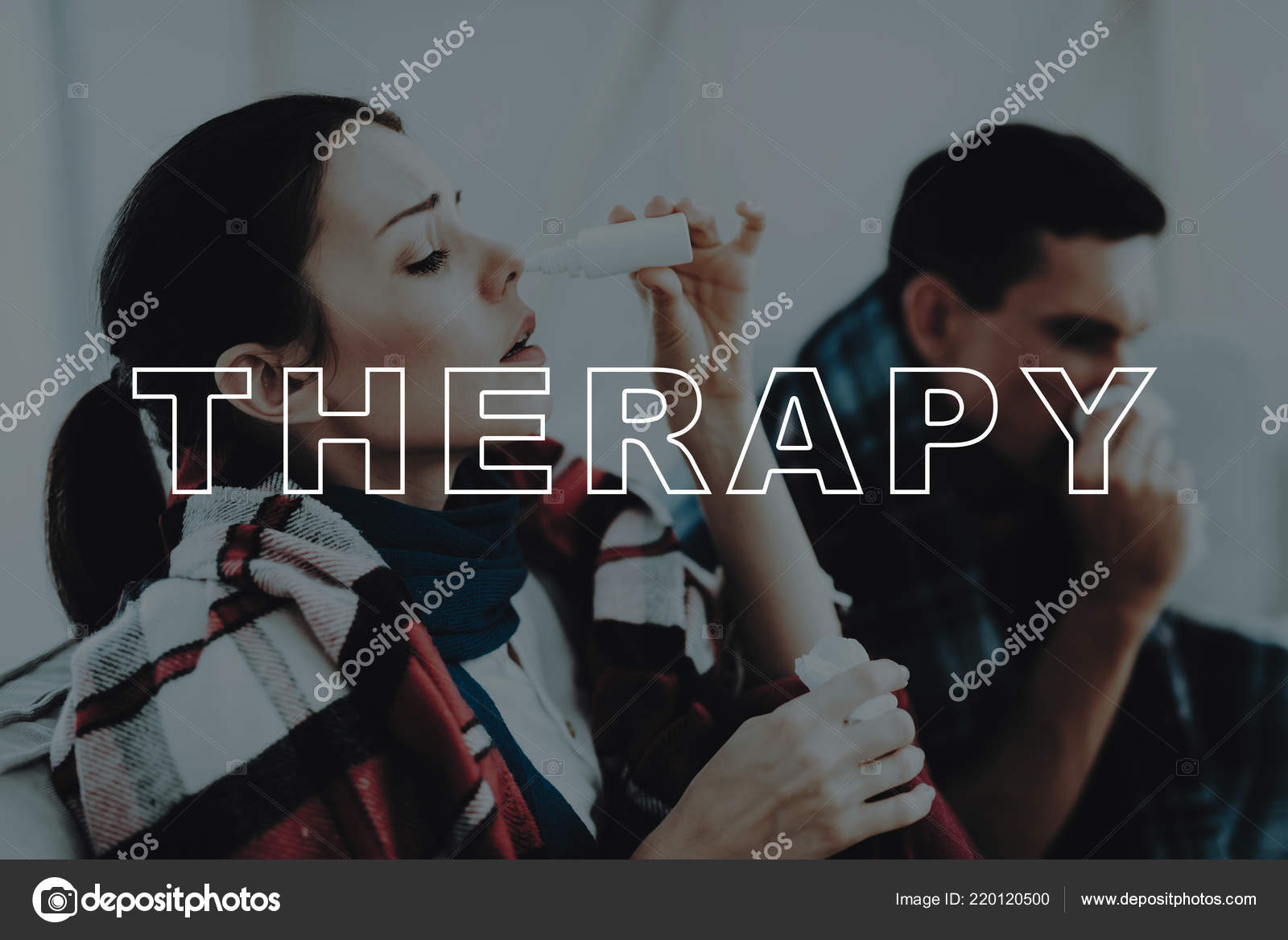 Krank Paar Behandlung Hause Mit Nasenspray Decken Gehullt Mann Und