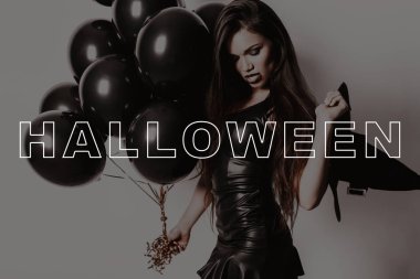 Siyah elbise. Süper seksi. Siyah balon. Parti. Cadılar Bayramı. Neşeyle güler. Koyu renk saçlı. Gülümse. Neşeli. Şapka. Konfeti. Yarasalar. Büyü. Eğlenceli. Moda. Oldukça. Adı ne? Makyaj. Şık. Gotik. Kozmetik.
