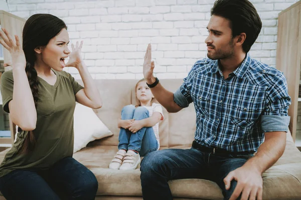 Family Problems Parents Scandal Scared Child Angry Father Frightened Mother — Stock Photo, Image