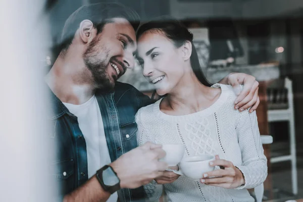 Tea Party Guy Girl Bonding Together Cafe Cheerful Girl Happy — Stock Photo, Image