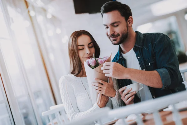 Romantisk Relation Söta Relation Tillsammans Cafe Drick Äter Kakor Kär — Stockfoto