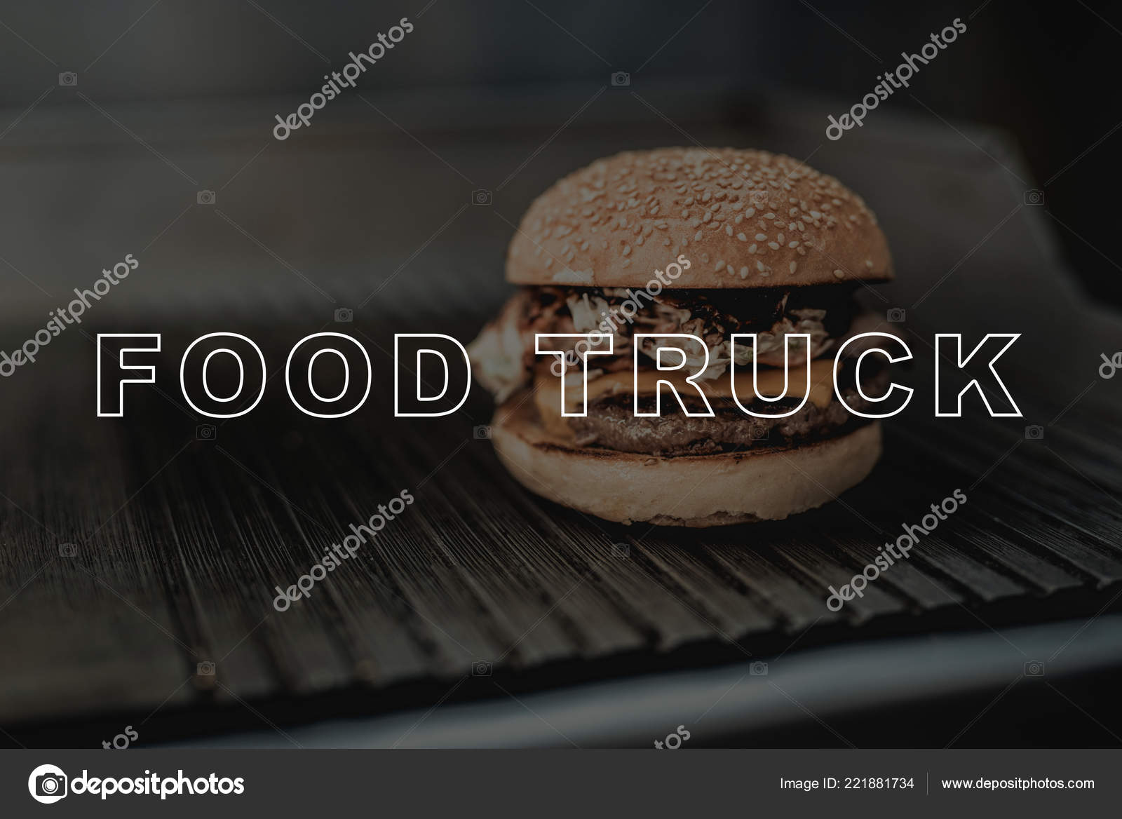 Juicy Hot Burger Close Food Truck Cooking Prepair Dinner