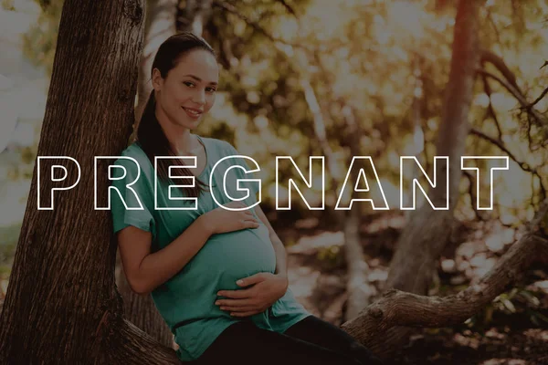 Femme Enceinte Arbre Mains Avec Estomac Park Entraîneur Grossesse Soins — Photo