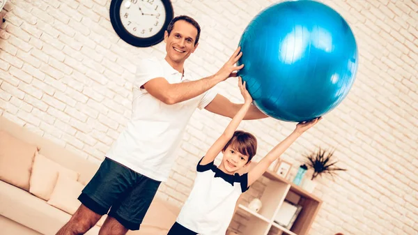 Blue Fitball Sport Home Gym Mat Doing Sports Man Boy — Stock Photo, Image