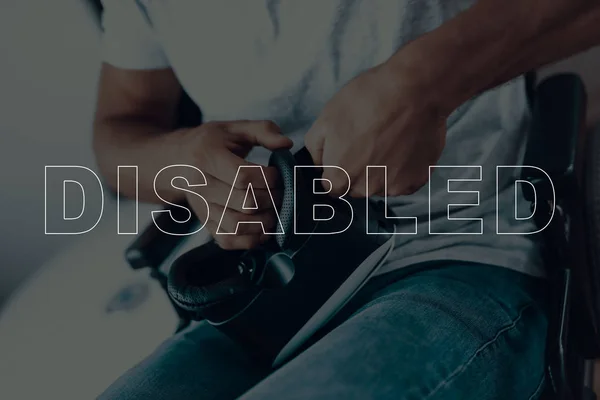 Disabled Man Wheelchair Man Holding Virtual Reality Glasses Man Prepares — Stock Photo, Image