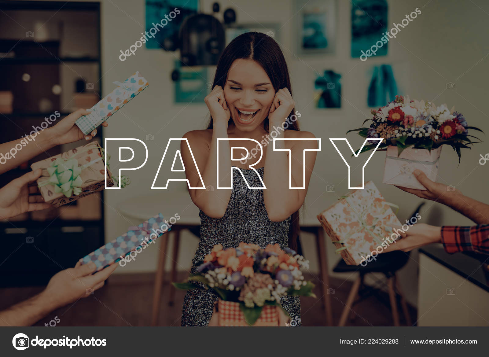 Best Friend Surrounded Gifts Flowers Surprise Birthday Party Happy