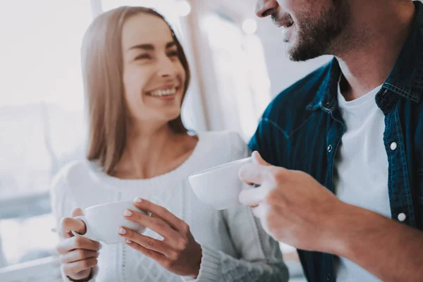 Casal Feliz Descansando Café Casal Belo Jovem Homem Mulher Pessoas — Fotografia de Stock