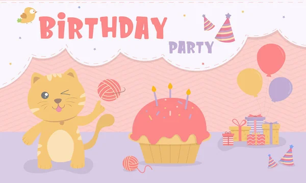 Gato Juega Pelota Para Prepararse Para Celebrar Fiesta Cumpleaños Hay — Vector de stock