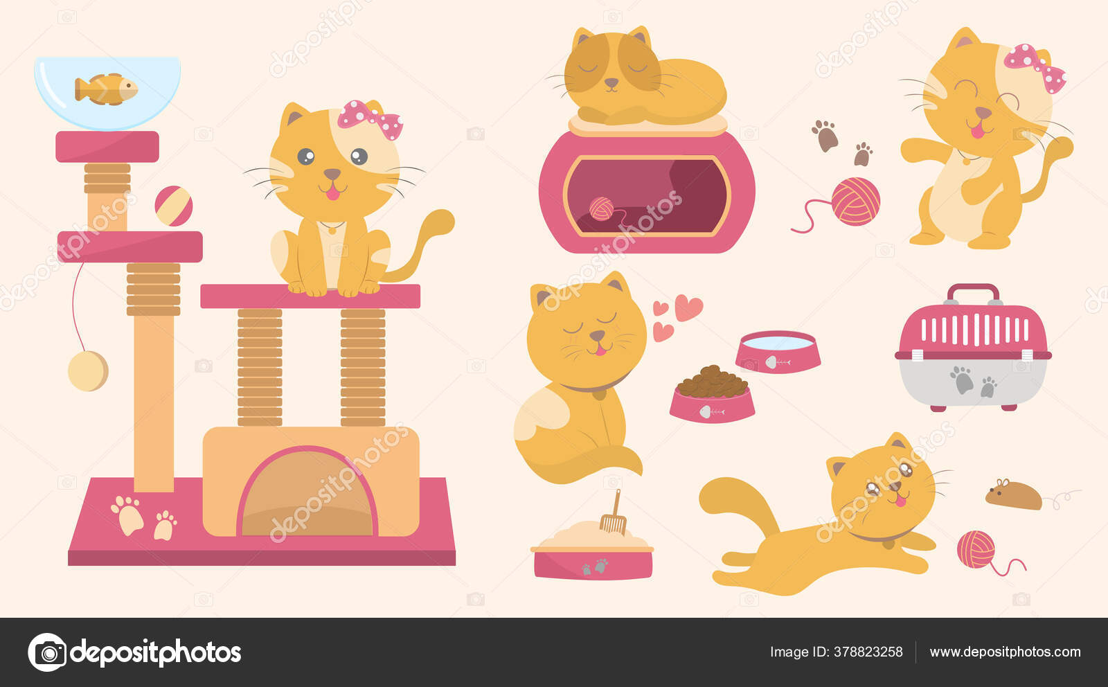 かわいい猫猫のベクトルイラスト猫のおもちゃのコレクション ベクトルイラストフラットデザインスタイル ストックベクター C Gamgran Ss Stock Gmail Com