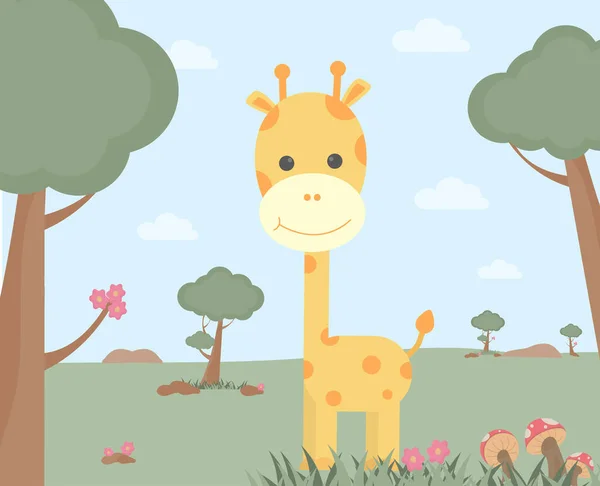 Roztomilý Žirafa Vektorové Ilustrace Roztomilý Džungle Zvířata Kreslené Ilustrace Pro — Stockový vektor