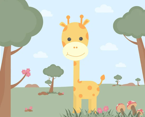 Schattig Giraffe Vector Illustratie Leuke Jungle Dieren Cartoon Illustratie Voor — Stockvector