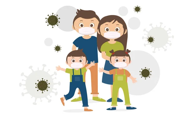 Familia Está Protegiendo Los Niños Ellos Del Virus Covid Usando — Archivo Imágenes Vectoriales