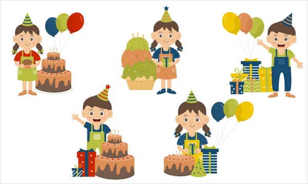 Diversi Ragazzi Ragazze Nel Tema Una Festa Compleanno Sono Bambini — Vettoriale Stock