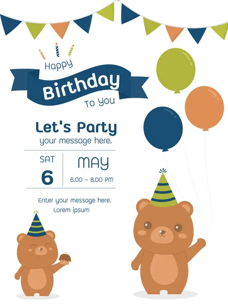 Sevimli çizgi film anne ve kızı resimli davetiye taşıyor. şablon çizimi. Tema doğum günü partisi seti kartı, vektör çizicisi.