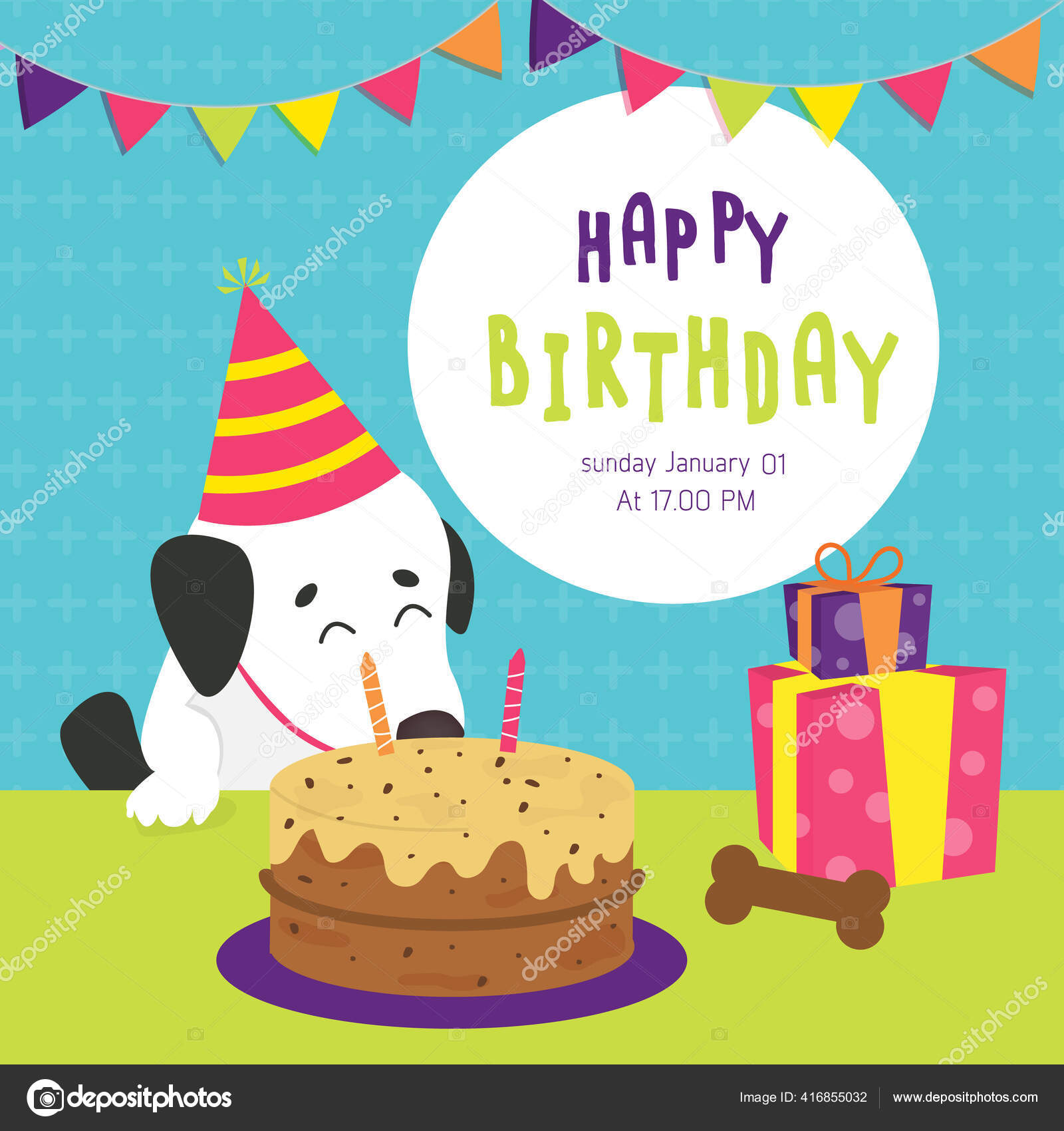 Gratulerer Med Dagen Med Bursdagskortet Med Søte Hunder Som Spiser  stockvektor © gamgran.ss.stock@gmail.com #416855032, image size:1600x1700