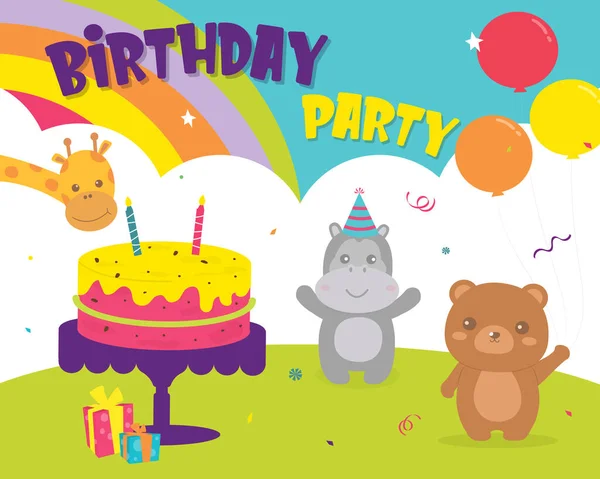 Feliz Cumpleaños Con Decoración Tarjeta Felicitaciones Set Cumpleaños Fiesta Oso — Vector de stock