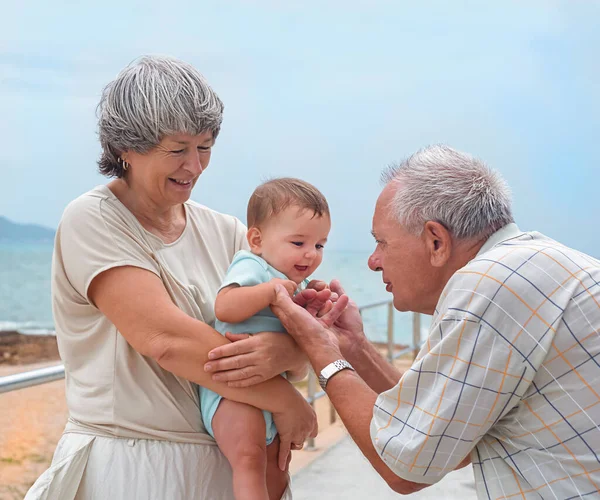 Yürüyüşe Çıkmış Mutlu Bir Aile Büyükannem Bebeği Tutuyor Büyük Büyükbabam — Stok fotoğraf