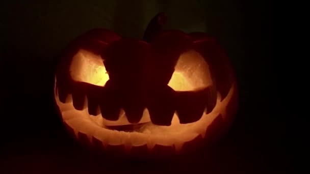 Halloween Zucca Jack Lanterna Sullo Sfondo Candela Muove Luce Lampeggia — Video Stock