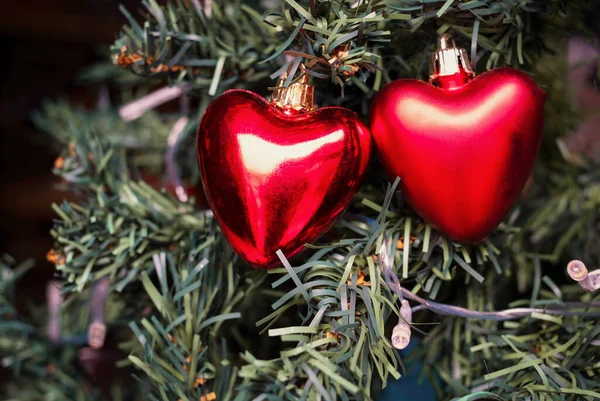 Két Karácsony Díszes Szív Karácsonyfa — Stock Fotó