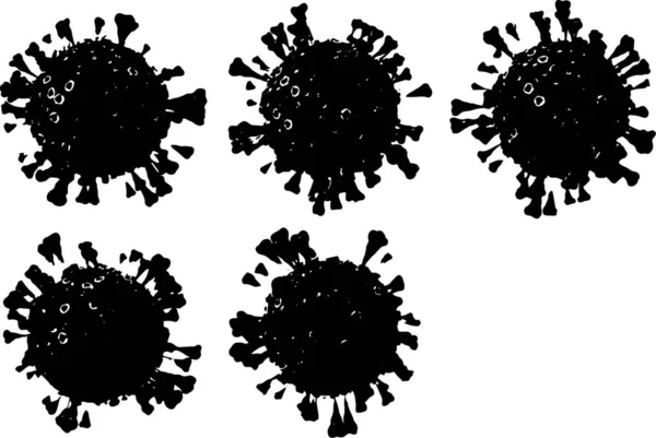 Corona VIrus COVID-19 mikroskop vektör çizimi, siluet logosu altında.