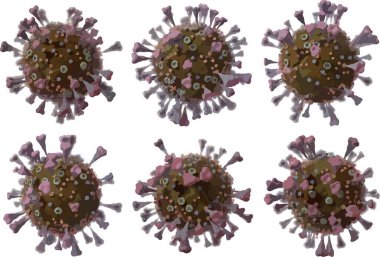 Corona VIrus COVID - Mikroskop altında 19 3d illüstrasyon, mürekkep vektörü.