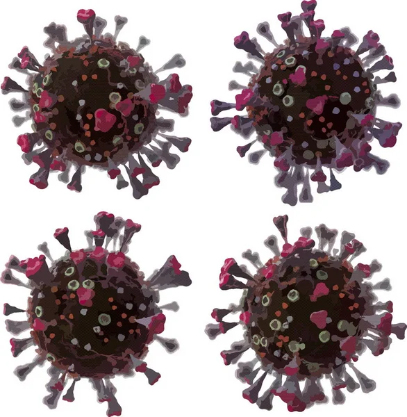 Corona VIrus COVID - Mikroskop altında 19 3d illüstrasyon, mürekkep vektörü.