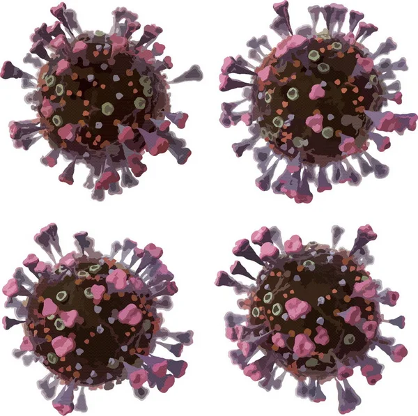 Corona VIrus COVID - Mikroskop altında 19 3d illüstrasyon, mürekkep vektörü.