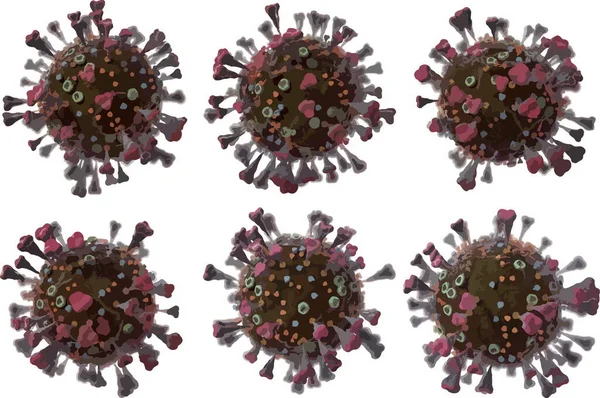 Corona VIrus COVID - Mikroskop altında 19 3d illüstrasyon, mürekkep vektörü.